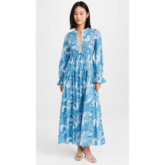 Saylor Anthropologie Ina Midi Dress Floral Eyelet Mirror Lace Tiered S 282081
